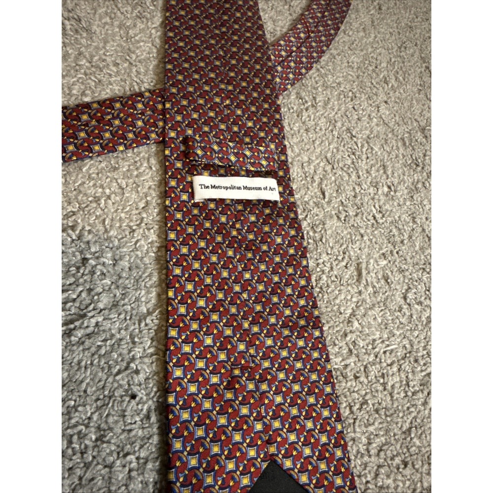 Metropolitan Museum of Art Silk Tie Red Blue Gold Geometric Vintage Mens 3.75"